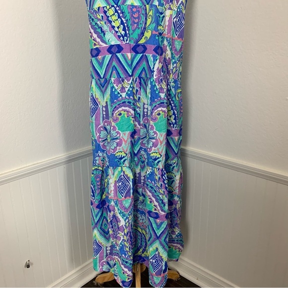 Escape By Habitat Tiered Maxi Dress Womens M Tropical Floral Resort Rayon Tencel - Picture 7 of 17